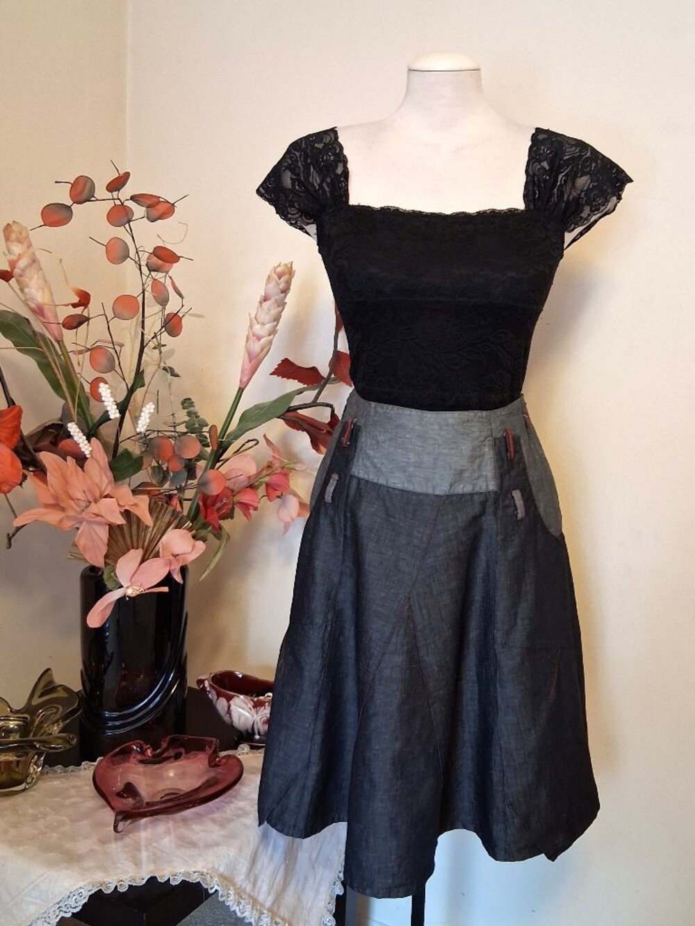 New Aventures des Toiles Gray Mini Summer Skirt High Waist Chic Skirts 10